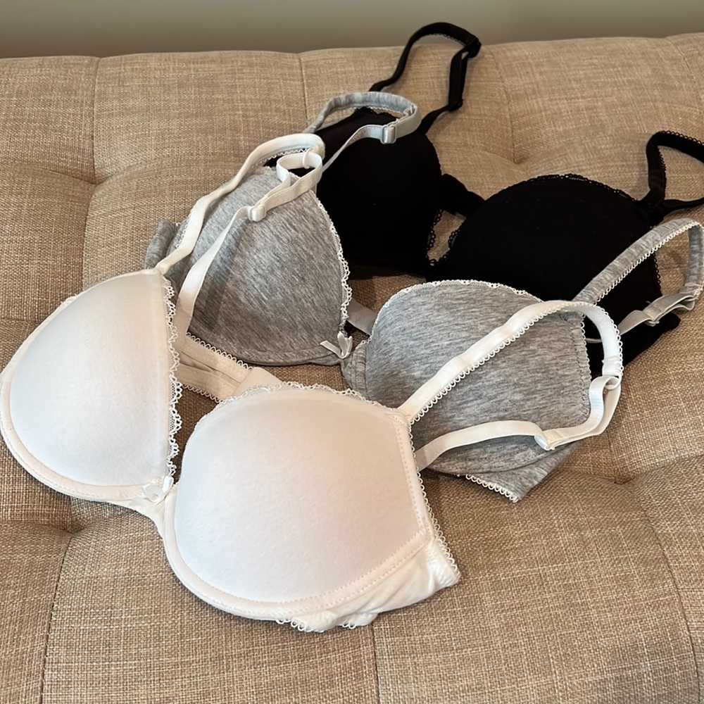 H&M 3-Pack Bras in White, Gray, and Black